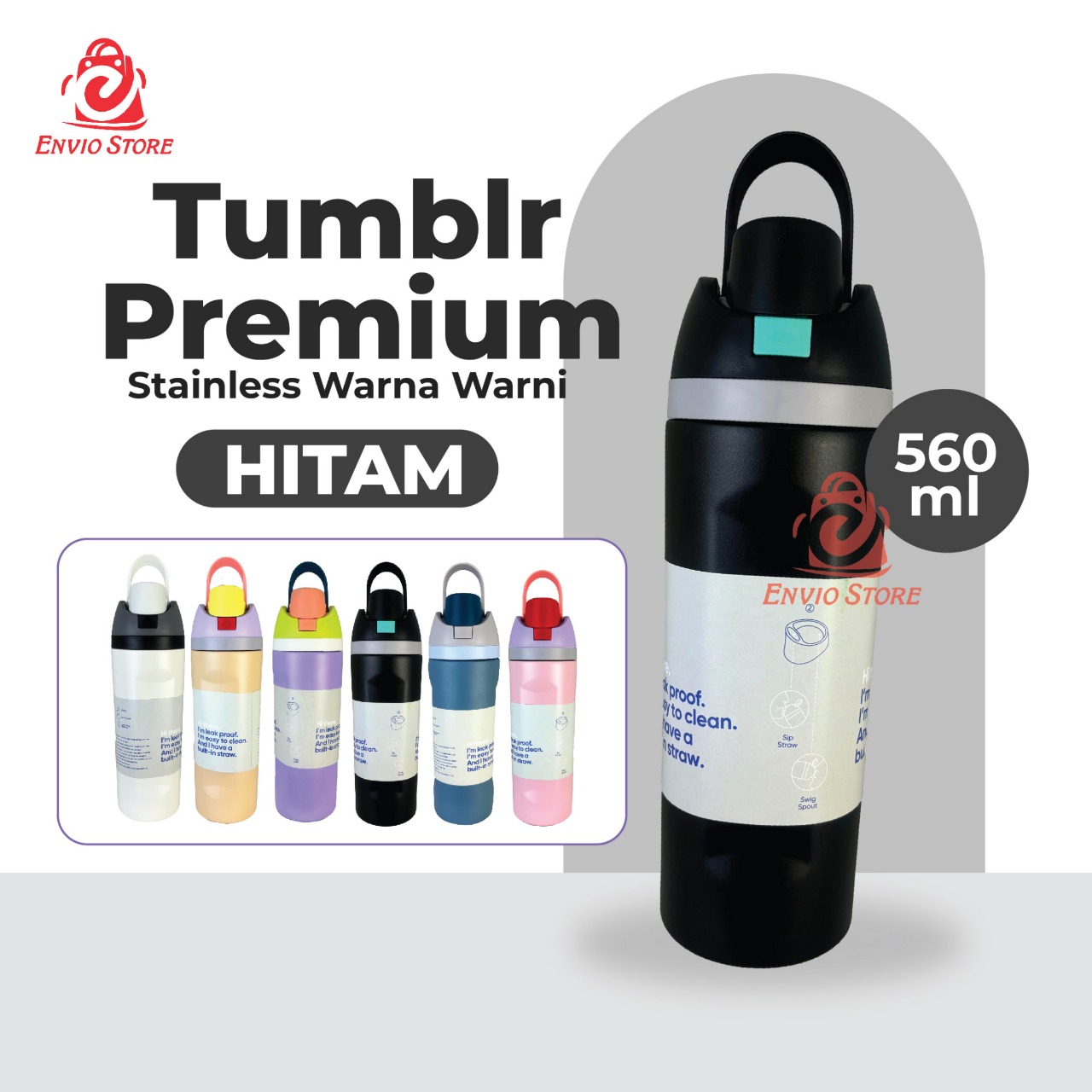 Tumblr Premium Stainless Warna Warni 560ml (2376) - HITAM (Botol Tahan Panas Dingin) Tumblr Premium Stainless Warna Warni 560ml (2376) - HITAM (Botol Tahan Panas Dingin)