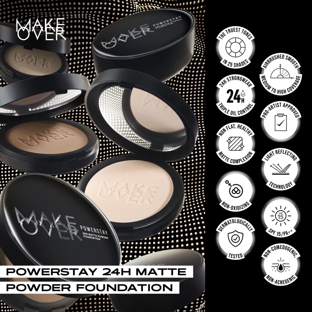 Make Over Powerstay Matte Powder Foundation 24H Oil Control 10gr - W32 Warm Beige