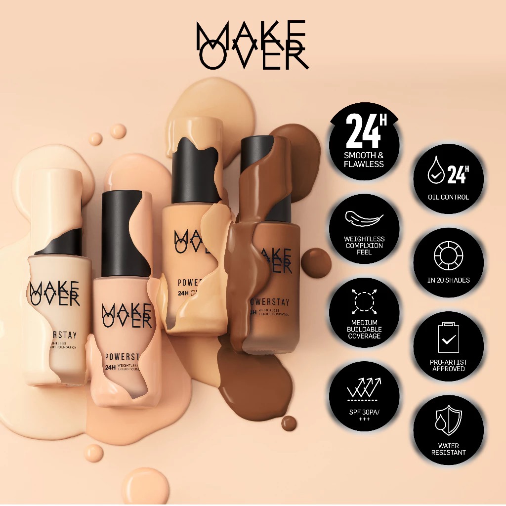 Make Over Powerstay Weightless Liquid Foundation 24H Oil Control 40ml - W32 Warm Beige Make Over Powerstay Weightless Liquid Foundation 24H Oil Control 40ml - W32 Warm Beige
