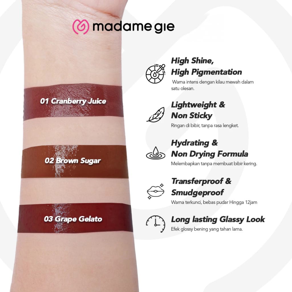 Madame Gie Look Glassy Lip Glaze 1.5ml - 02 Brown Sugar
