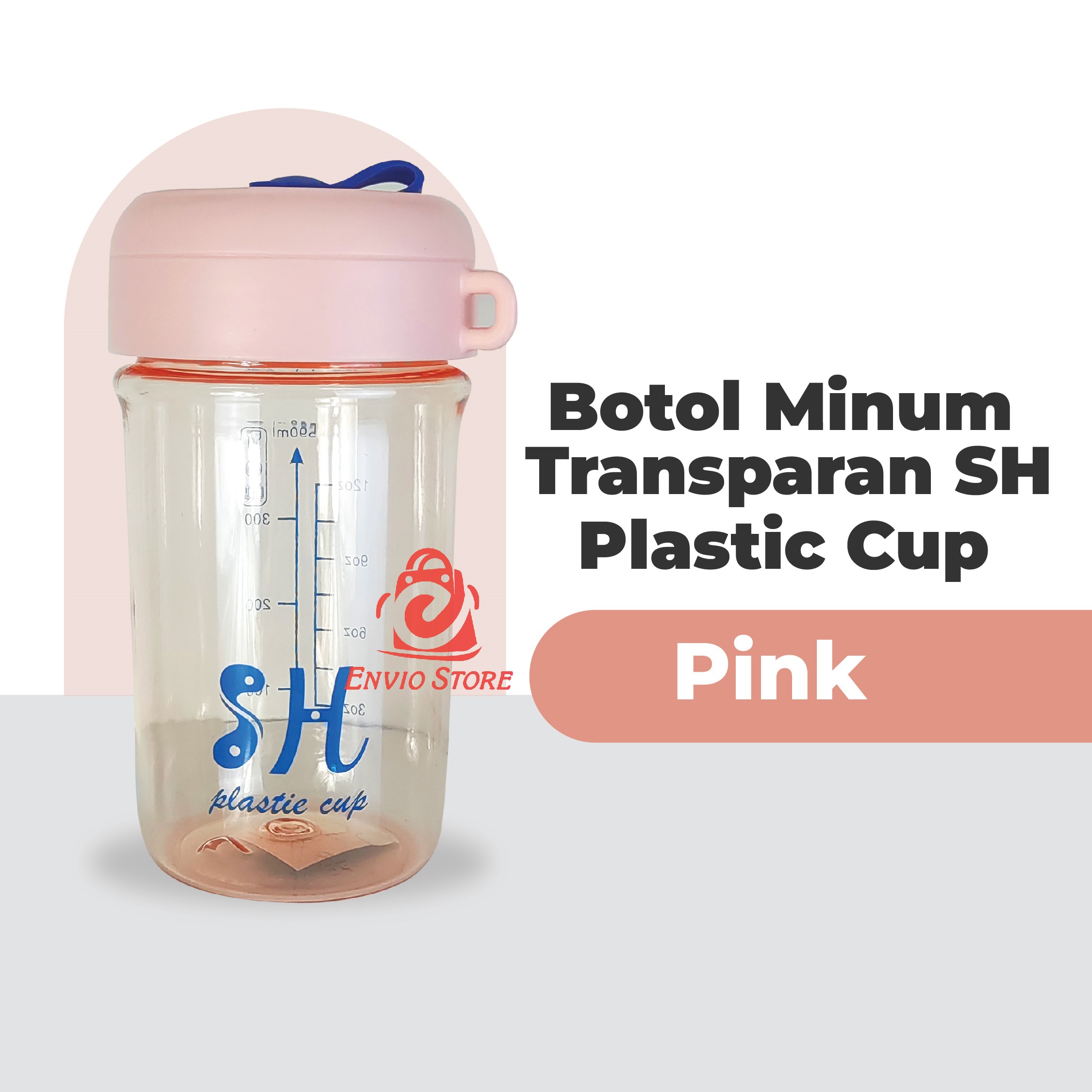 Botol Minum Transparan 590ml SH Plastic Cup - PUTIH (Botol Minum + Sedotan) (SH-2061)