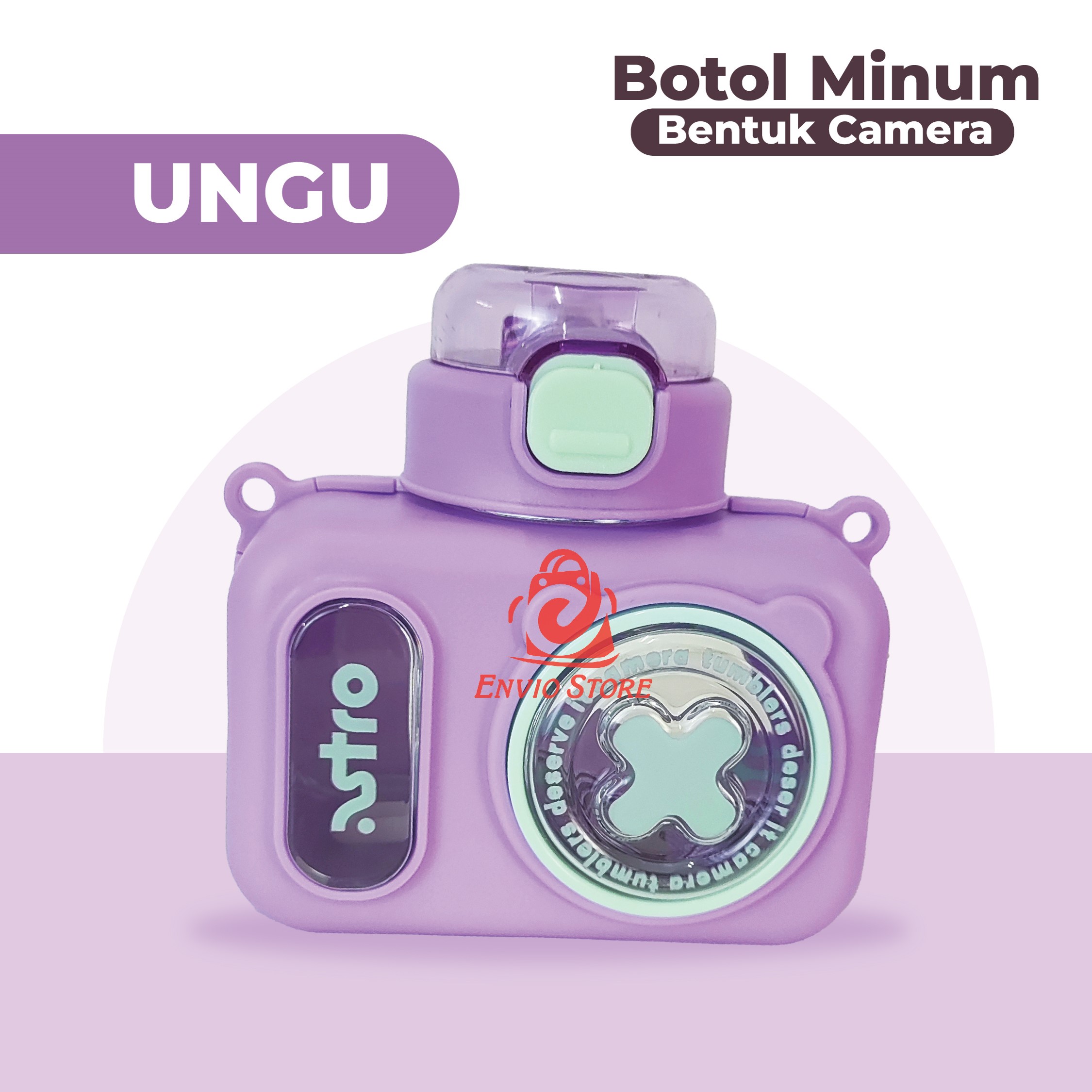 Botol Minum Anak Bentuk Camera 600ml - HIJAU (Free Sedotan dan Strap) (HX3503)
