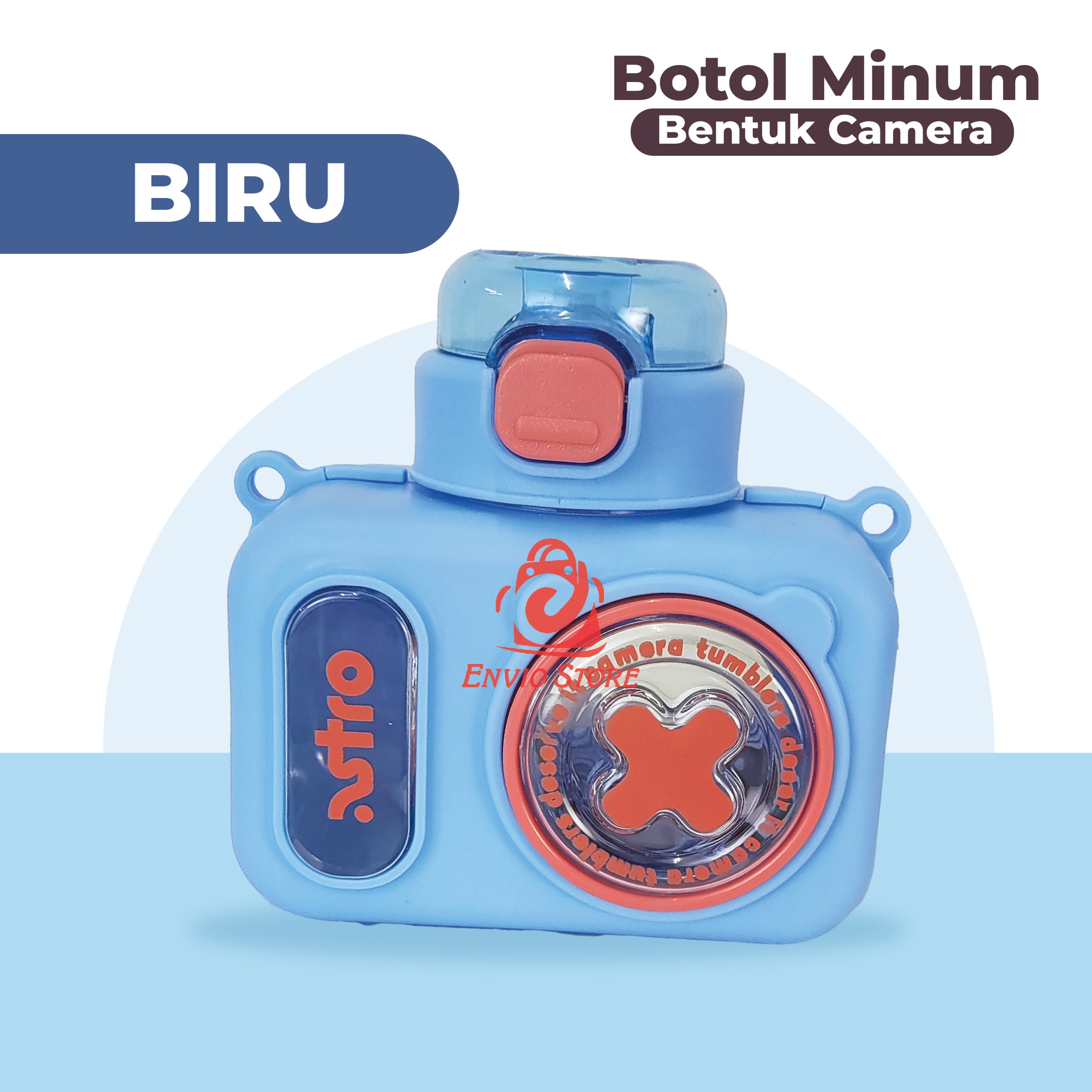 Botol Minum Anak Bentuk Camera 600ml - HIJAU (Free Sedotan dan Strap) (HX3503)