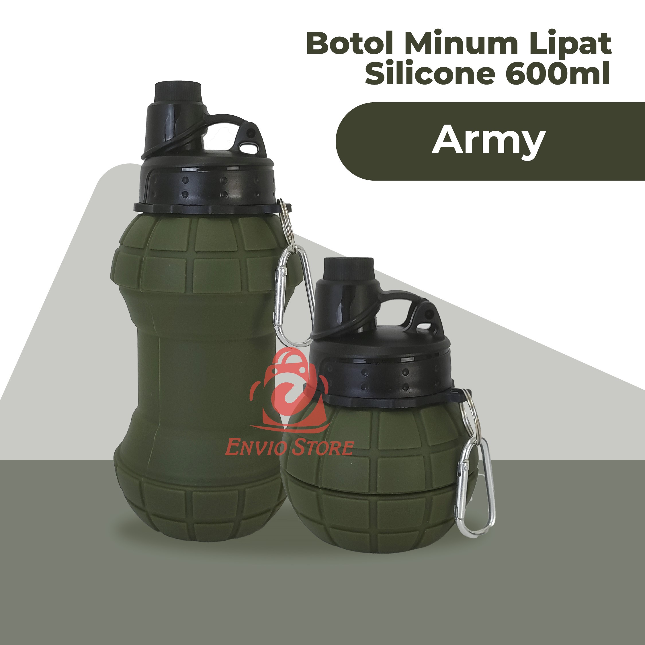 Botol Minum Lipat Silicone 600ml - ARMY (Botol Minum Travelling) (HX3506)