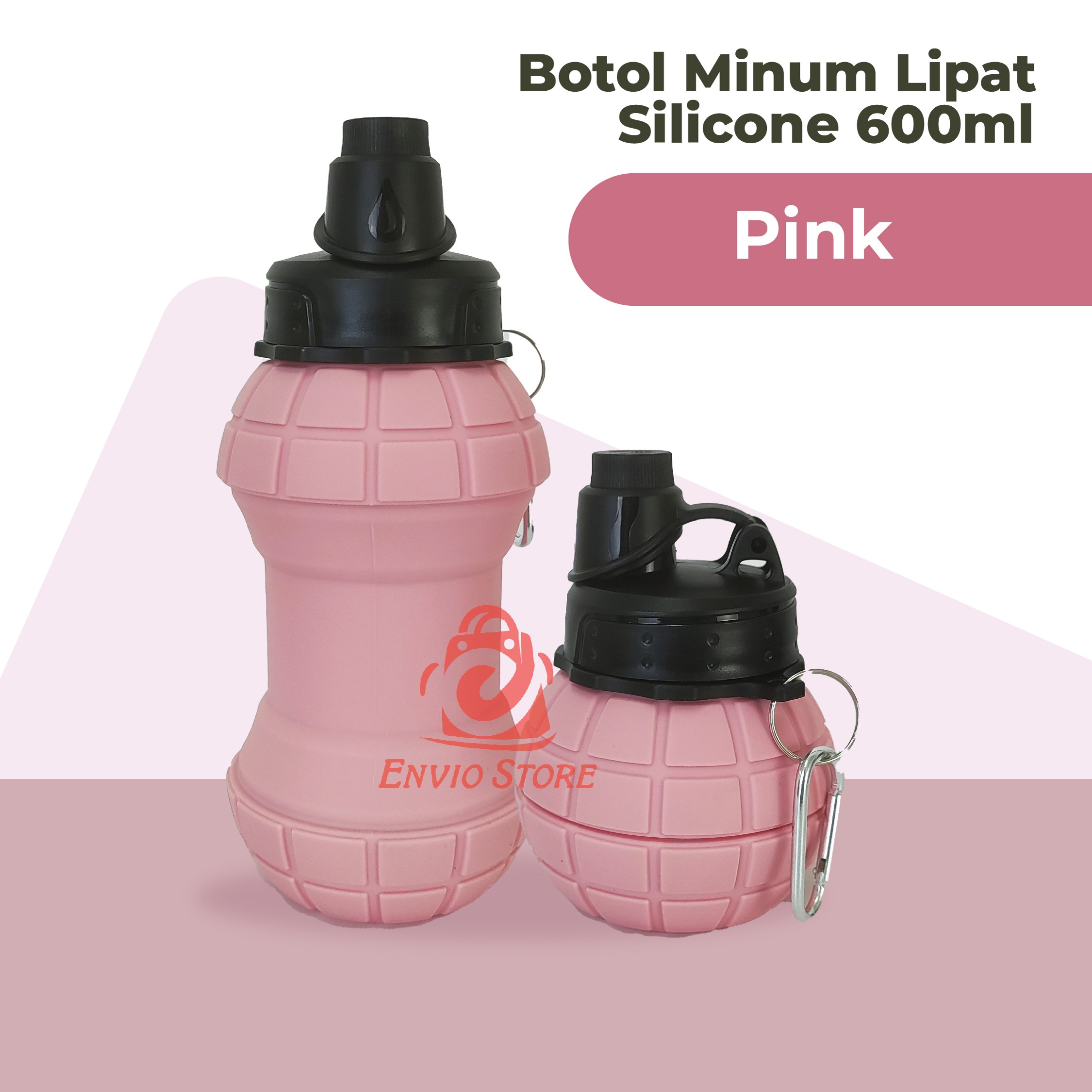 Botol Minum Lipat Silicone 600ml - PINK (Botol Minum Travelling) (HX3506)