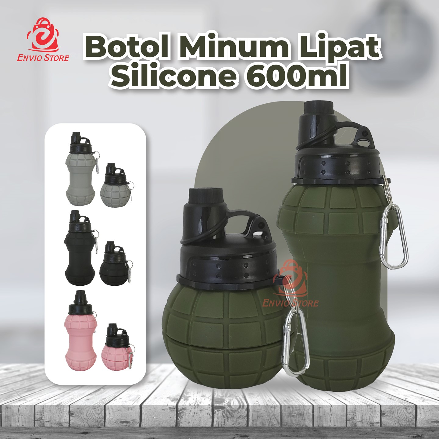 Botol Minum Lipat Silicone 600ml - PINK (Botol Minum Travelling) (HX3506)