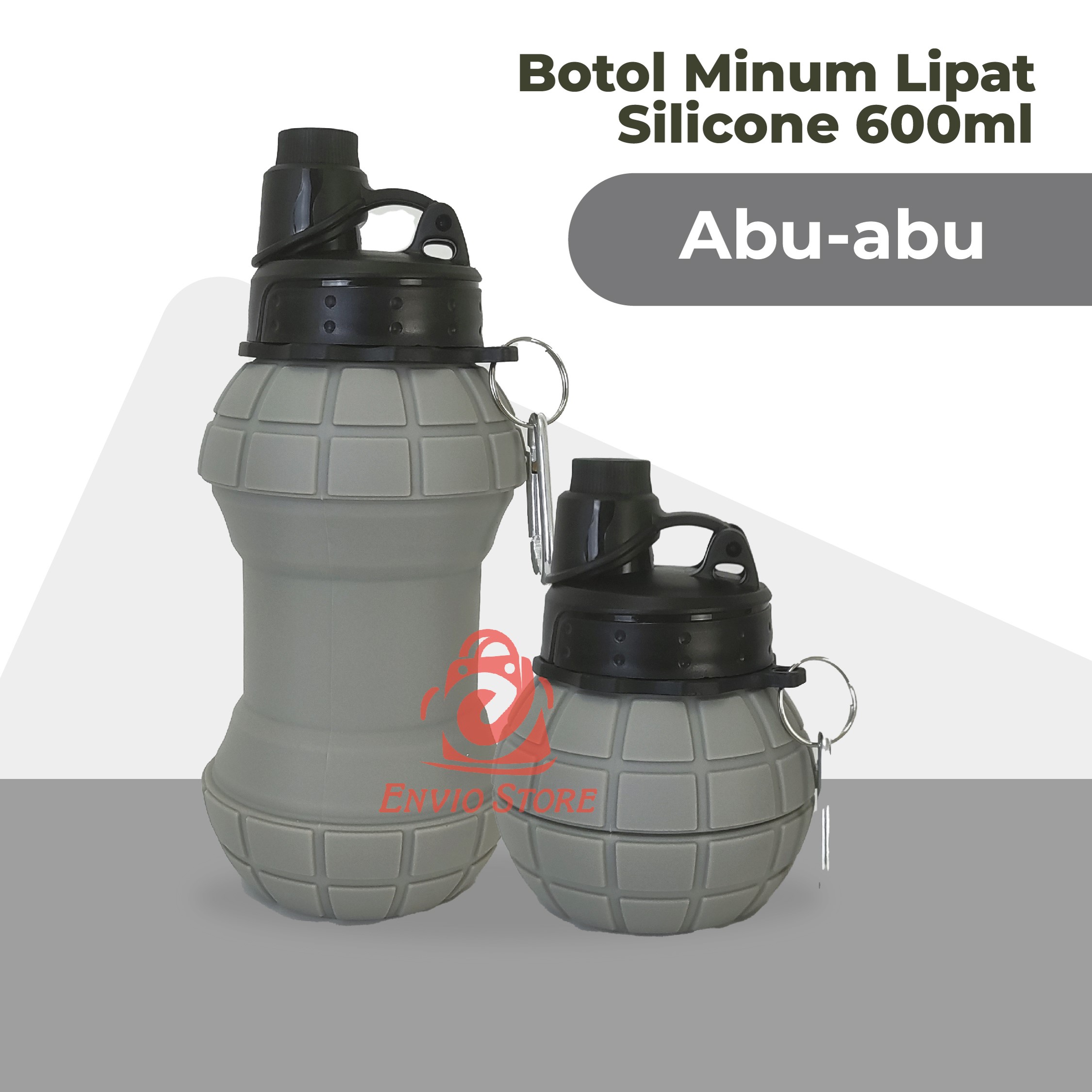 Botol Minum Lipat Silicone 600ml - ABU - ABU (Botol Minum Travelling) (HX3506)