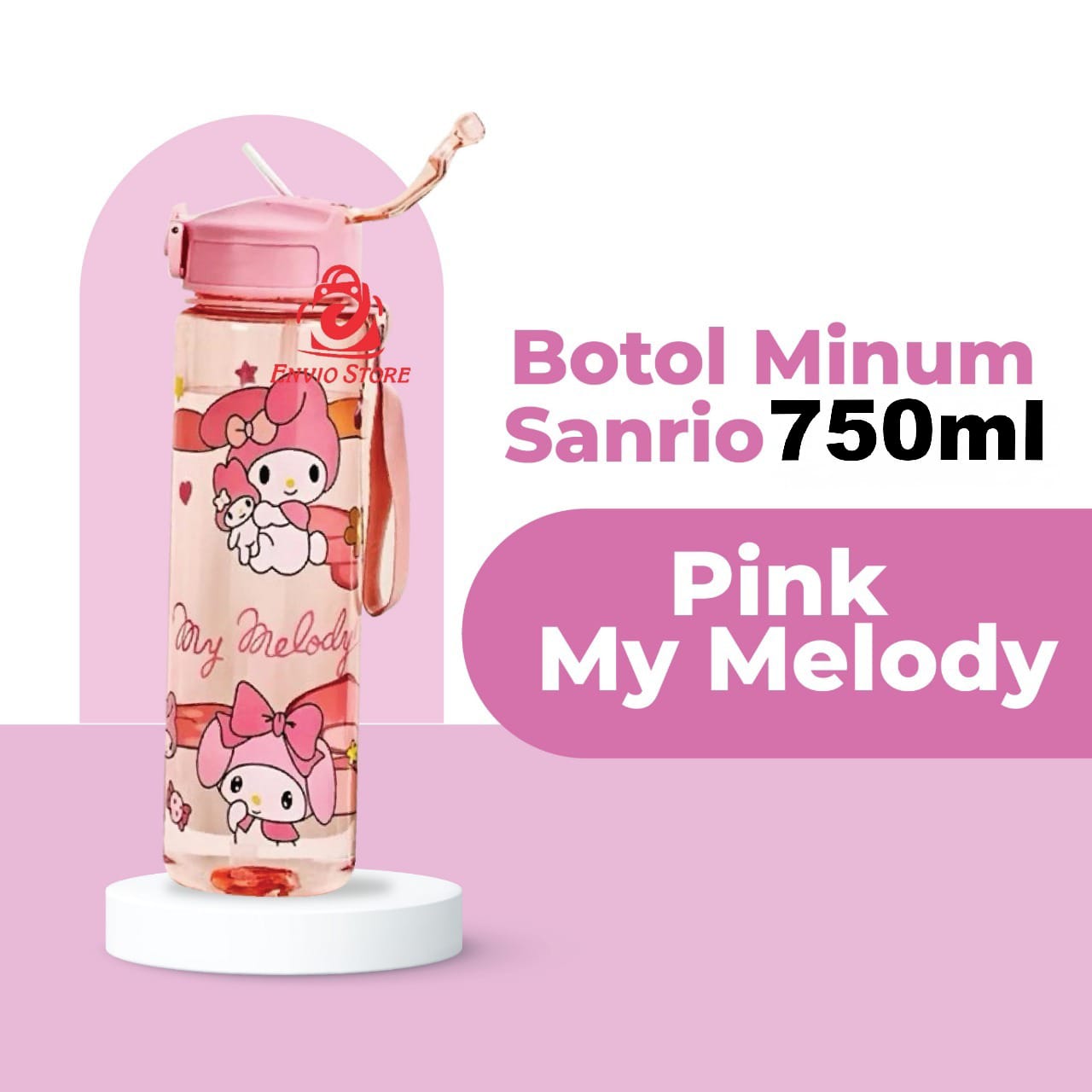 Botol Minum SANRIO 750ml - MY MELODY (Botol Air Minum Anak Lucu) (Free Sedotan)