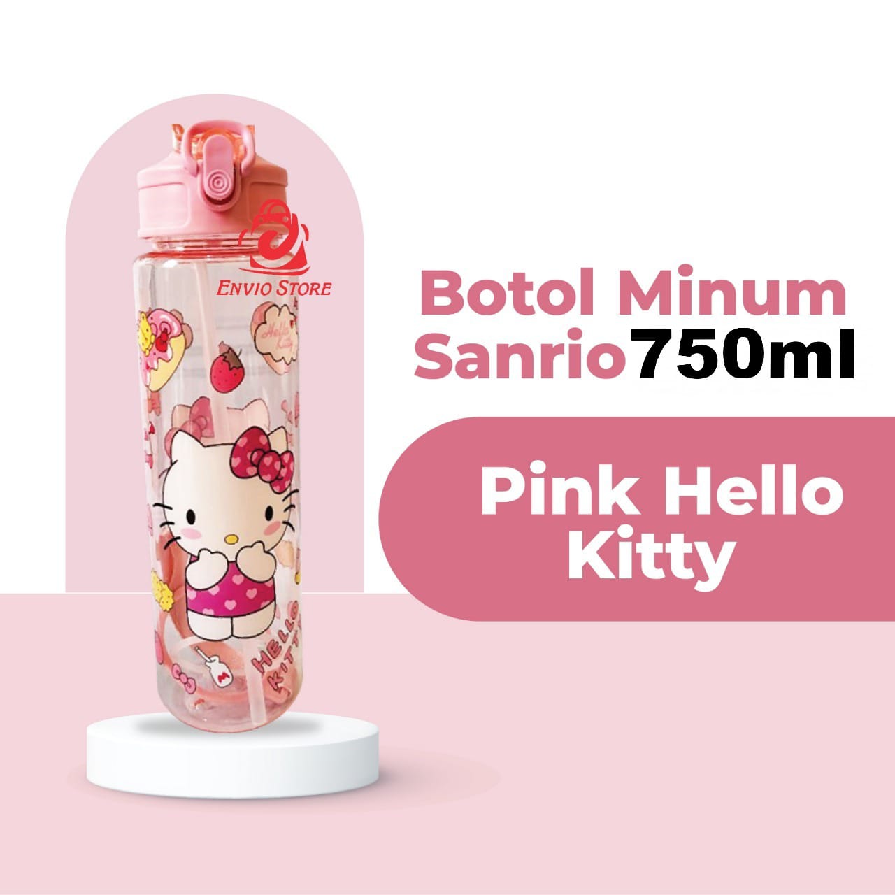 Botol Minum SANRIO 750ml - HELLO KITTY (Botol Air Minum Anak Lucu) (Free Sedotan)