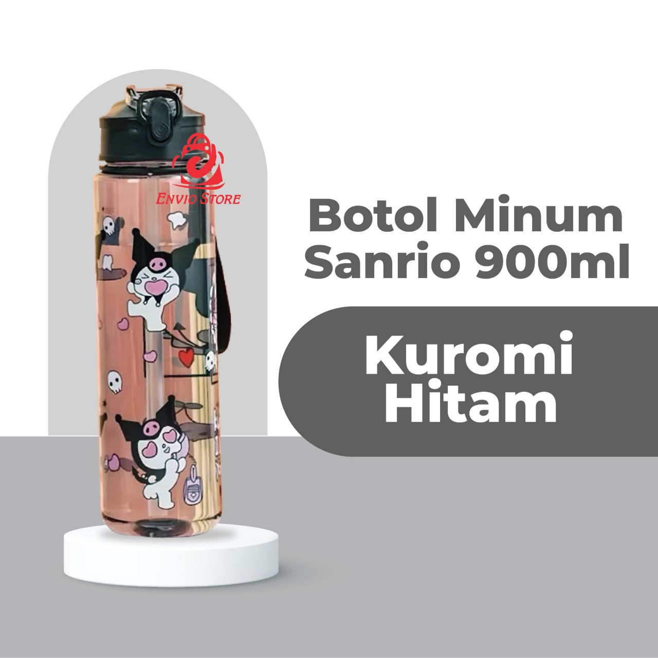Botol Minum SANRIO 900ml - KUROMI HITAM(Botol Air Minum Anak Lucu) (Free Sedotan)