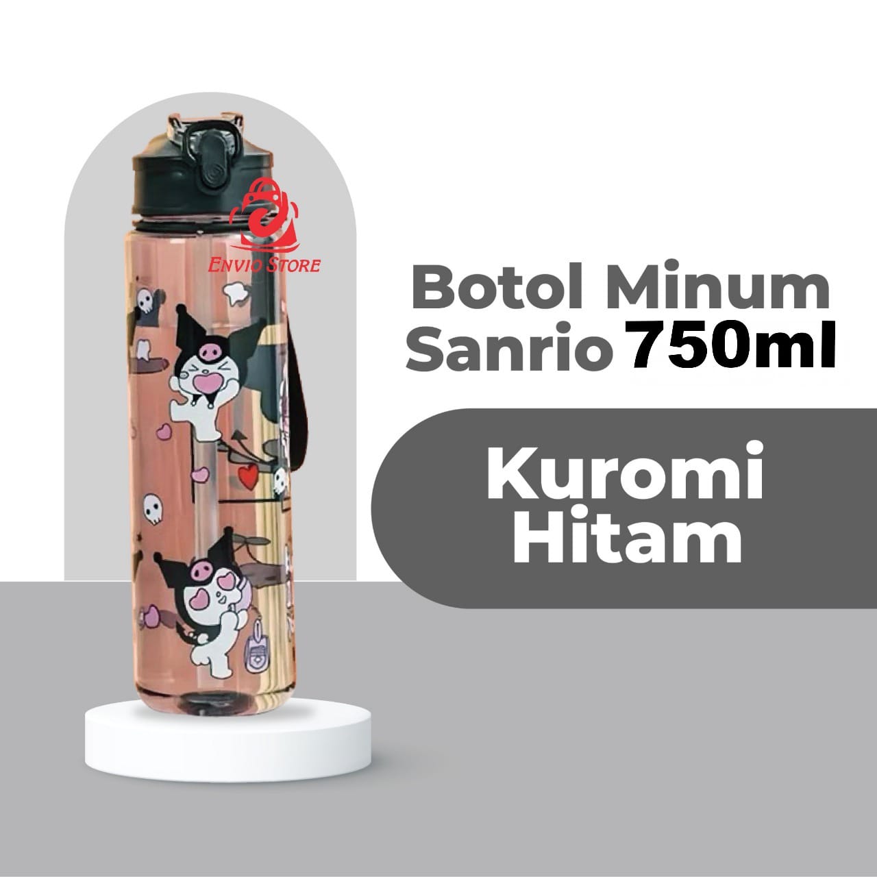 Botol Minum SANRIO 750ml - KUROMI HITAM(Botol Air Minum Anak Lucu) (Free Sedotan)