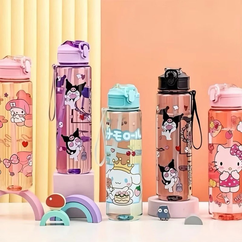 Botol Minum SANRIO 900ml - KUROMI HITAM(Botol Air Minum Anak Lucu) (Free Sedotan)