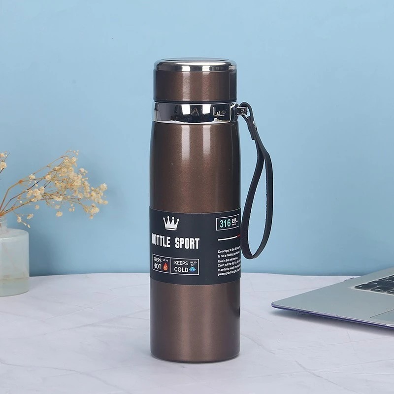 Termos Flask Metal 1000ml - COKLAT (Botol Air Minum Tahan Panas Dingin) (314-18)