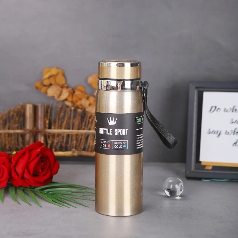 Termos Flask Metal 1000ml - COKLAT (Botol Air Minum Tahan Panas Dingin) (314-18)