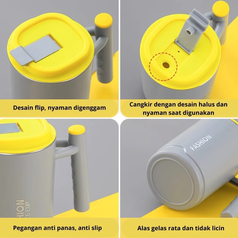 Office Cup Fashion 500ml - CREAM (Mug Tahan Panas Dingin Free Sedotan) (055)