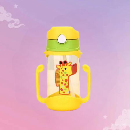 Botol Minum Anak Gagang Animal 450ml - KUNING (Free Tali) (6743)