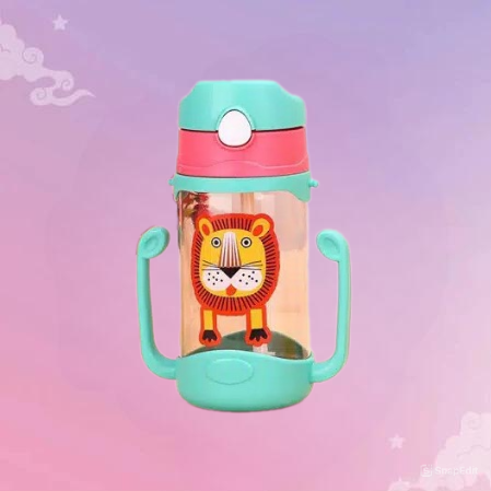 Botol Minum Anak Gagang Animal 450ml - HIJAU (Free Tali) (6743)