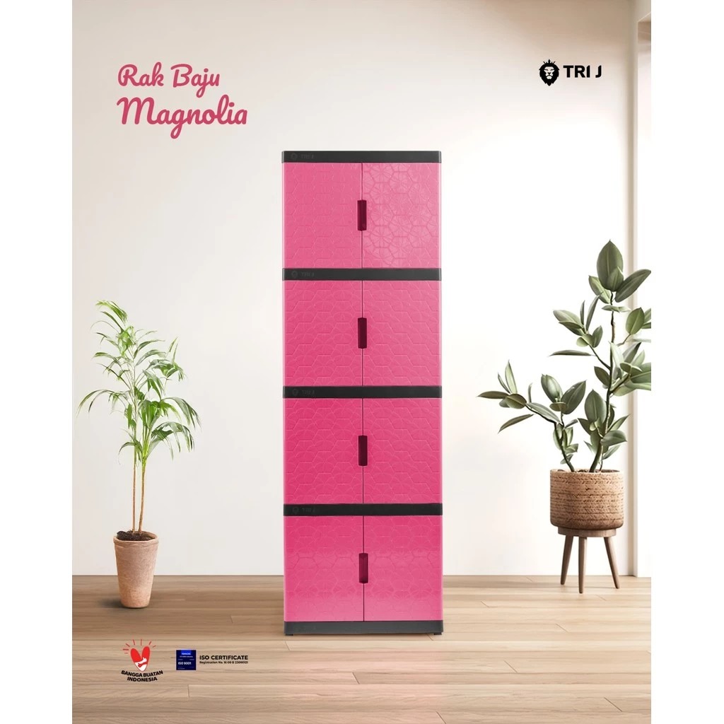 TRI J - Lemari Baju Plastik Magnolia 4 Susun - BIRU (Rak Baju 8 Pintu)