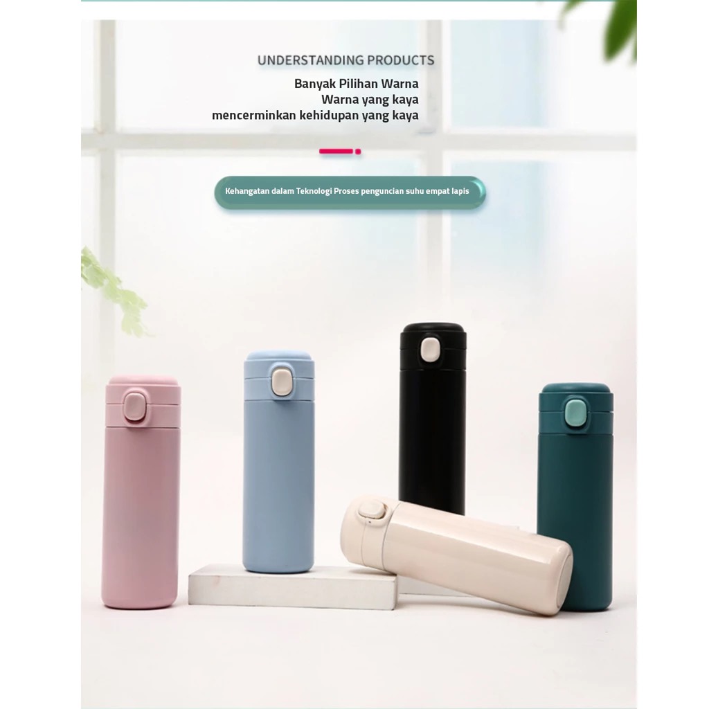 Termos MINI Kancing Warna Pastel 350ml - PINK (Botol Minum Stainless Steel) (HN4014)