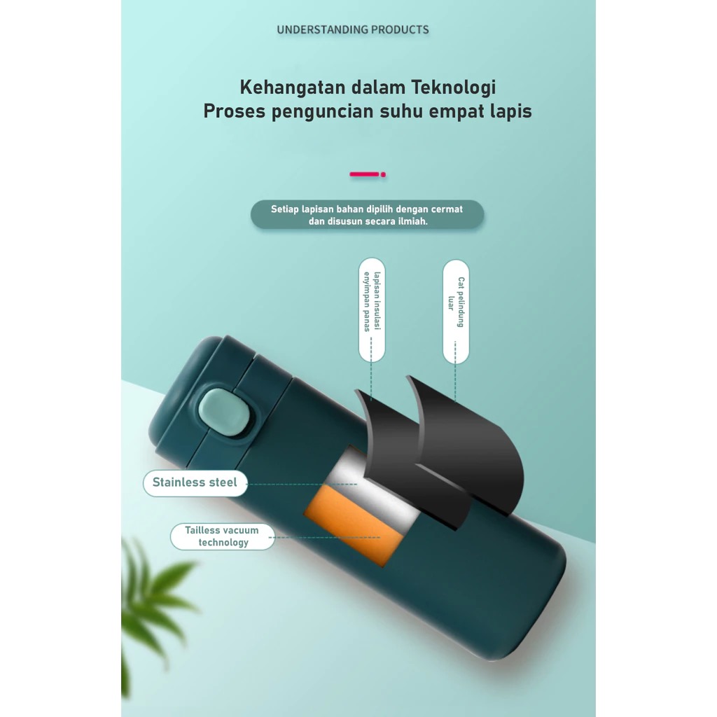 Termos MINI Kancing Warna Pastel 350ml - BIRU (Botol Minum Stainless Steel) (HN4014)