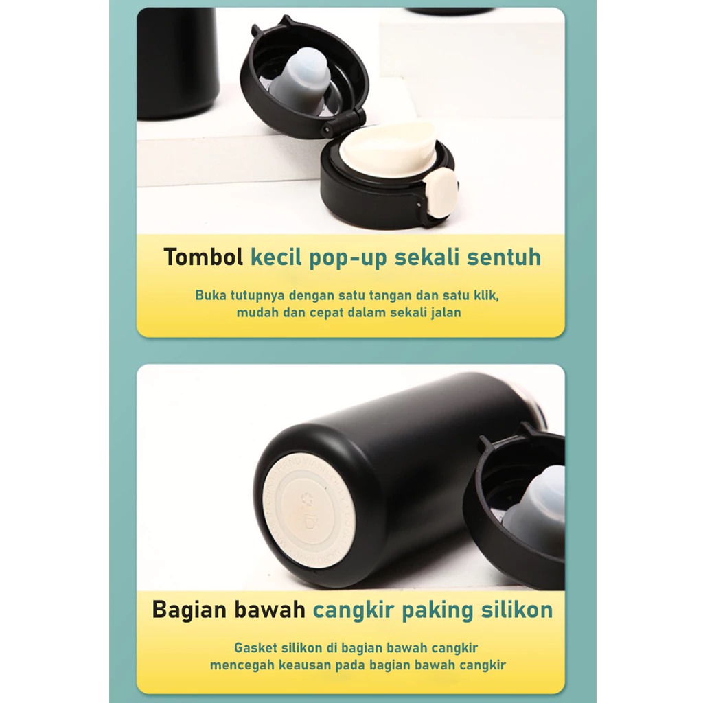 Termos MINI Kancing Warna Pastel 350ml - BIRU (Botol Minum Stainless Steel) (HN4014)