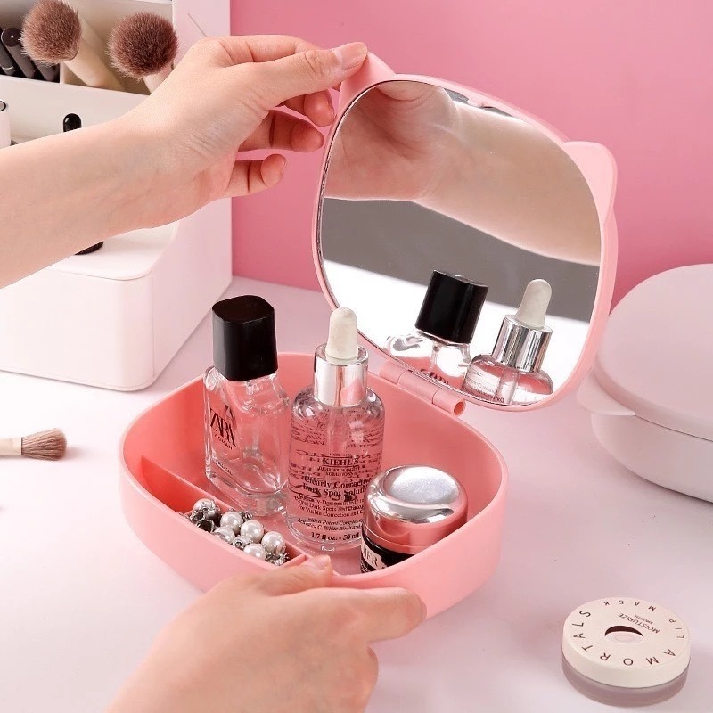 Cosmetic Mirror Cat - PINK (Rak Cermin Organizer Lipat) (AK2-08)
