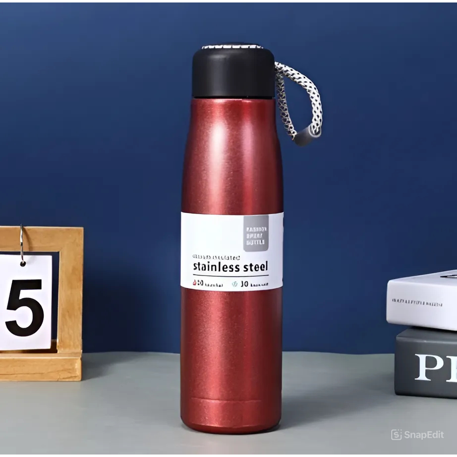 Termos Sport Vacuum Stainless Steel 550ml - MAROON (Botol Minum Tahan Panas & Dingin Free Strap) (SD1323)