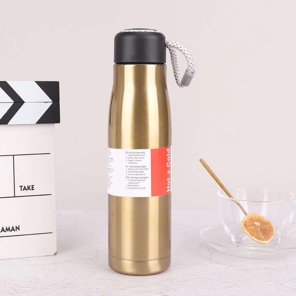 Termos Sport Vacuum Stainless Steel 550ml - GOLD (Botol Minum Tahan Panas & Dingin Free Strap) (SD1323)