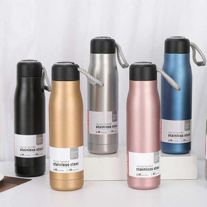 Termos Sport Vacuum Stainless Steel 550ml - GOLD (Botol Minum Tahan Panas & Dingin Free Strap) (SD1323)