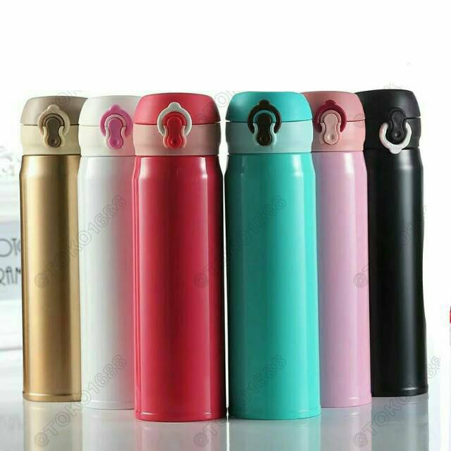 Termos KANCING POLOS 500ml - HITAM (Botol Minum Tahan Panas & Dingin)