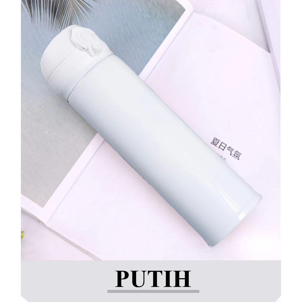 Termos KANCING POLOS 500ml - PUTIH (Botol Minum Tahan Panas & Dingin)