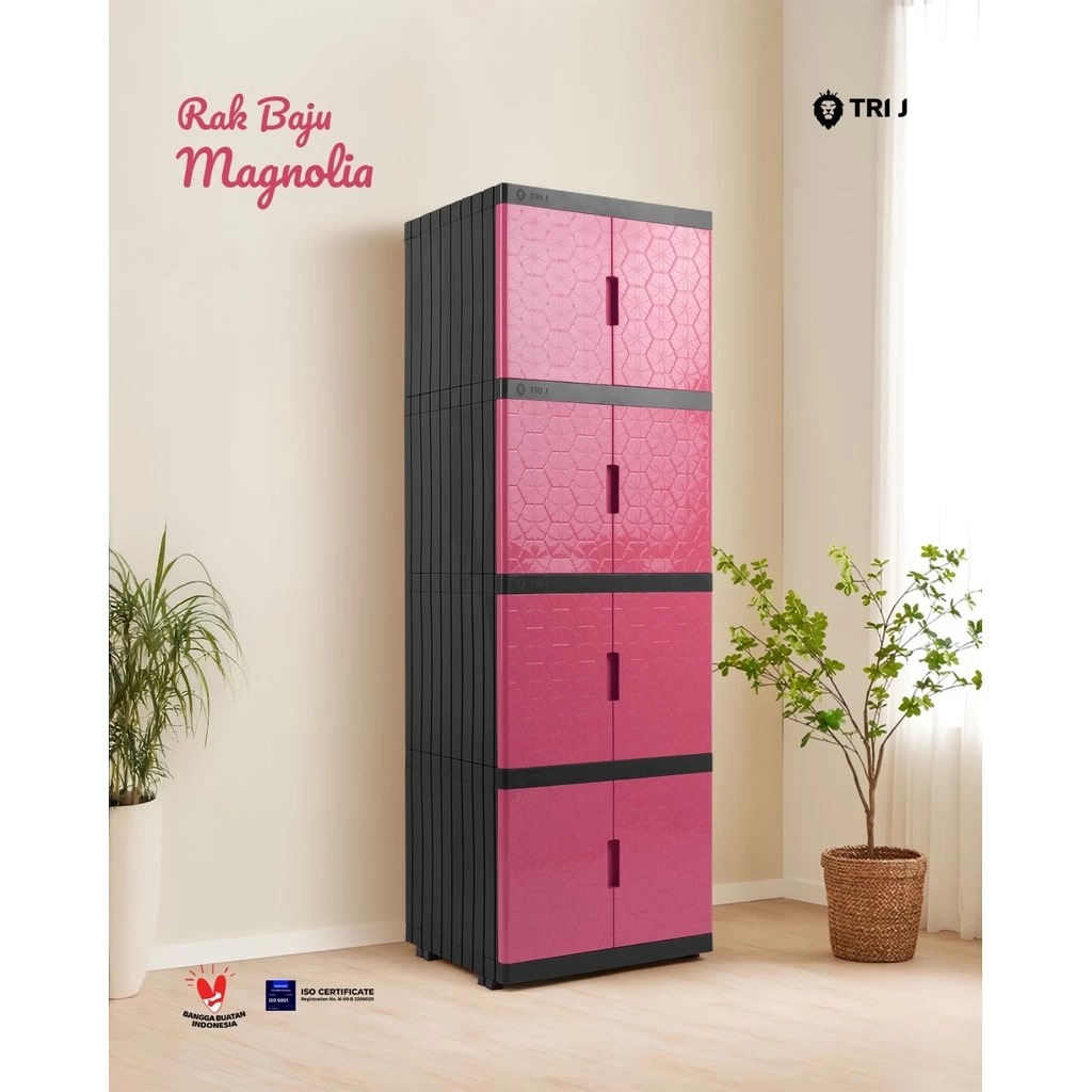 TRI J - Lemari Baju Plastik Magnolia 4 Susun - PINK (Rak Baju 8 Pintu) TRI J - Lemari Baju Plastik Magnolia 4 Susun - PINK (Rak Baju 8 Pintu)