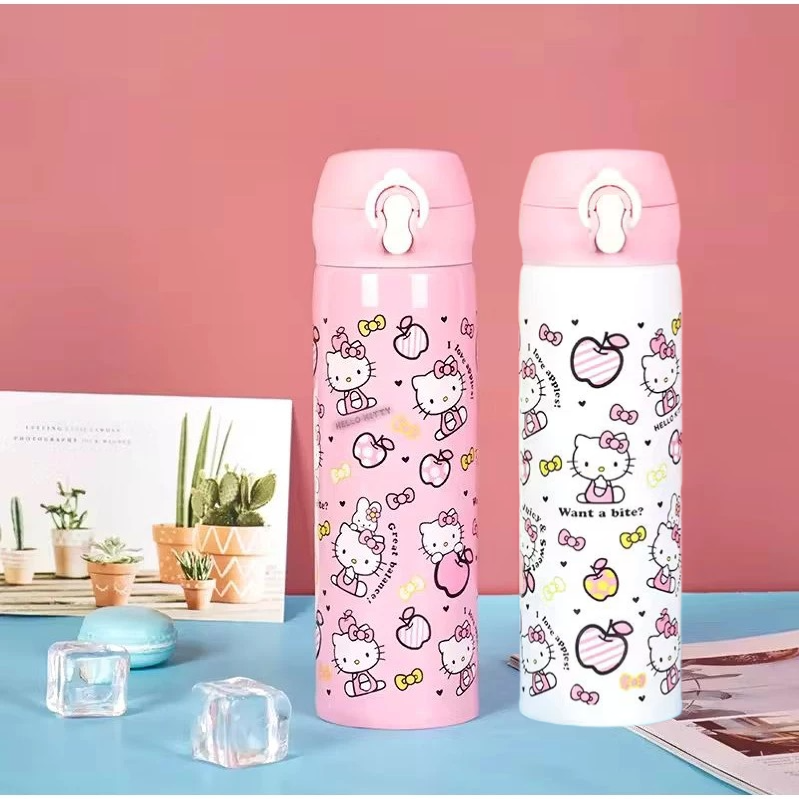 Termos Kancing Karakter 500ml - HELLO KITTY (Botol Minum Tahan Panas & Dingin)