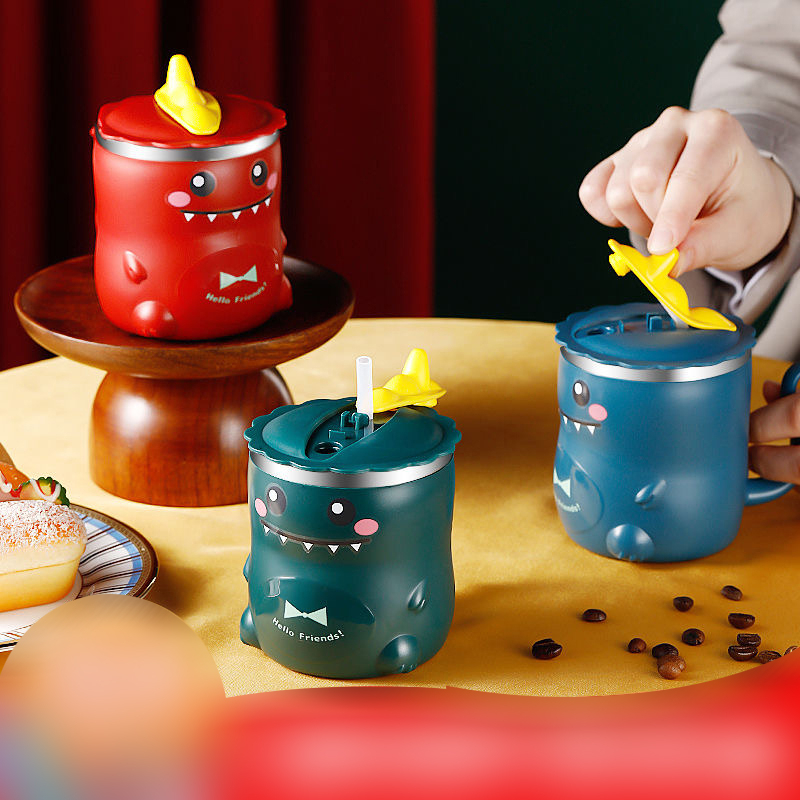 Mug Dino 250ml - KUNING (Cangkir Gelas Minum Anak + Sedotan)