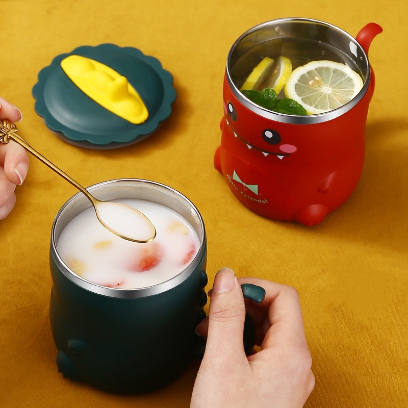 Mug Dino 250ml - KUNING (Cangkir Gelas Minum Anak + Sedotan)