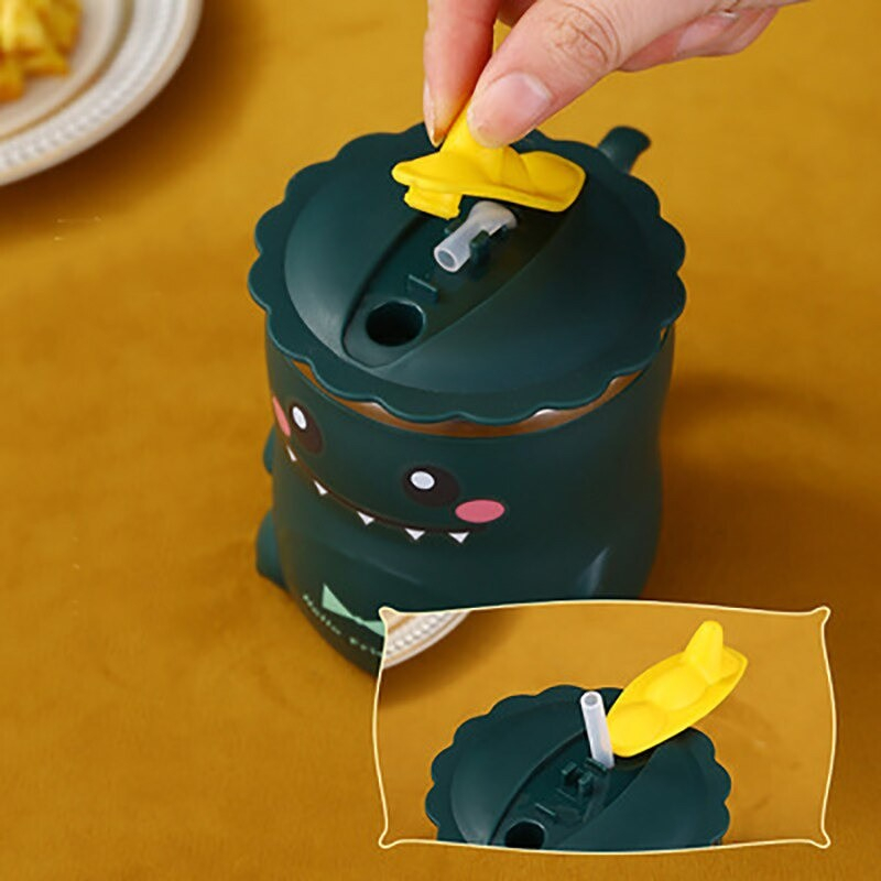 Mug Dino 250ml - KUNING (Cangkir Gelas Minum Anak + Sedotan)