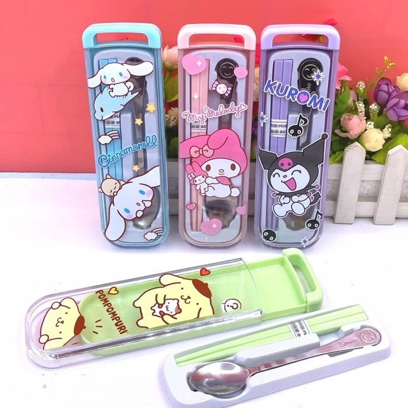 Alat Set Makan Sanrio 3in1 - CINNAMOROLL TOSCA (Sendok + Garpu + Sumpit) / Alat Makan Stainless With Case