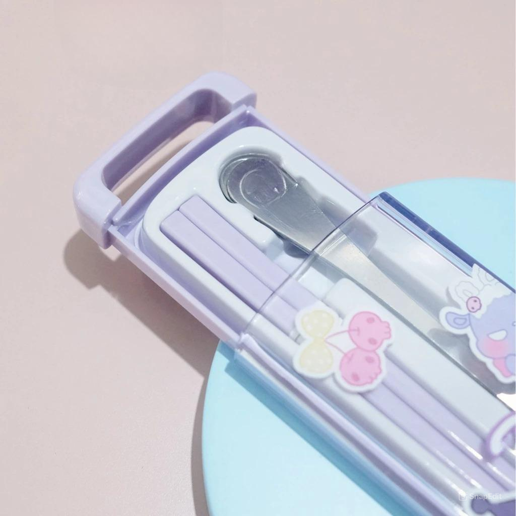 Alat Set Makan Sanrio 3in1 - CINNAMOROLL TOSCA (Sendok + Garpu + Sumpit) / Alat Makan Stainless With Case