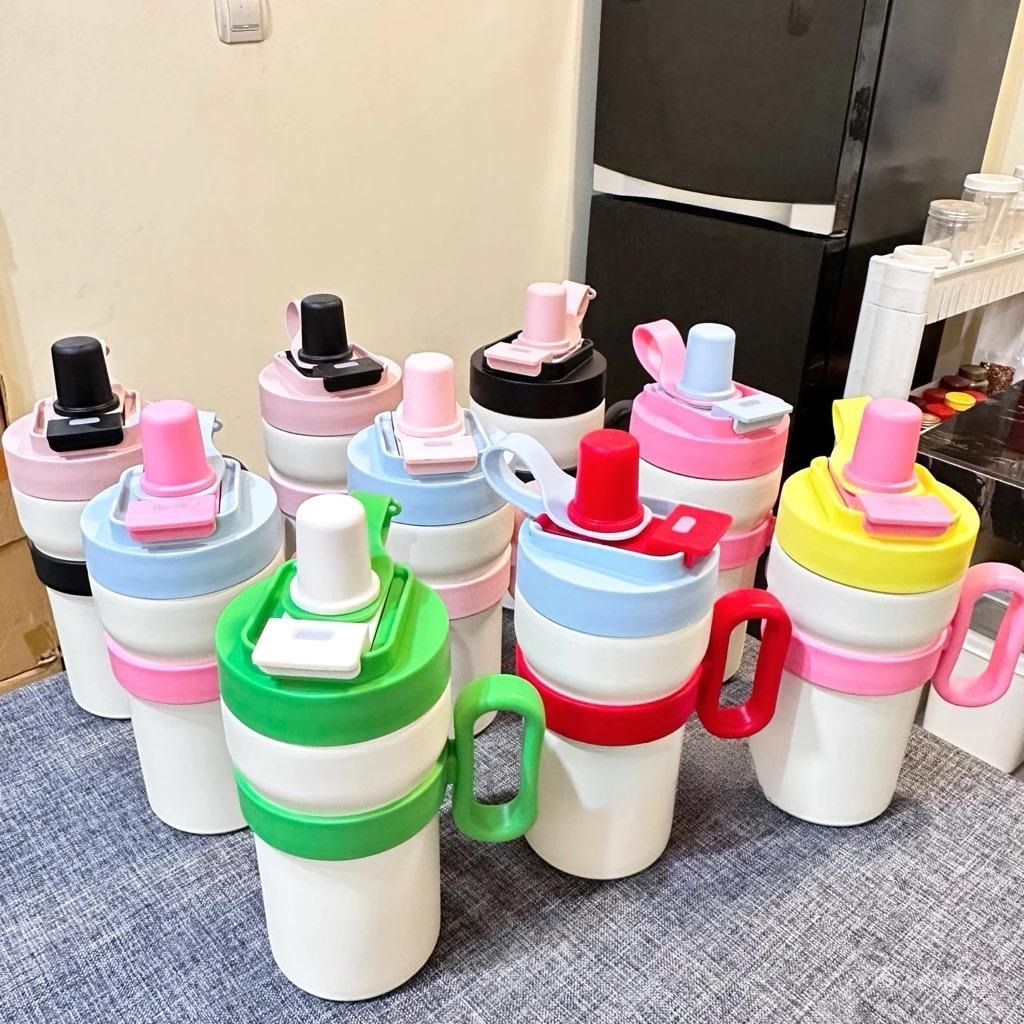 Tumbler Botol Minum Korea Aesthetic Stainless 500ml - HITAM PINK (9107)