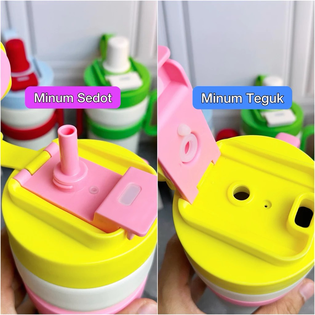 Tumbler Botol Minum Korea Aesthetic Stainless 500ml - HITAM PINK (9107)