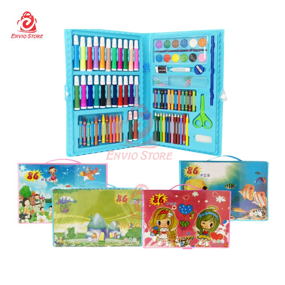 Coloring Set 86in1 ( Alat Menggambar & Mewarnai - Pensil Warna, Crayon, Spidol, Cat Air )