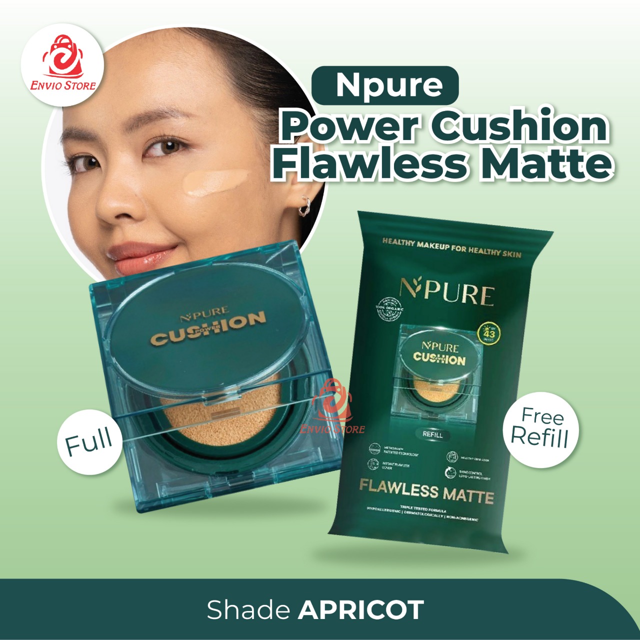 (Buy1 Get1) Npure Power Cushion Flawless Matte FULL + REFILL - Apricot