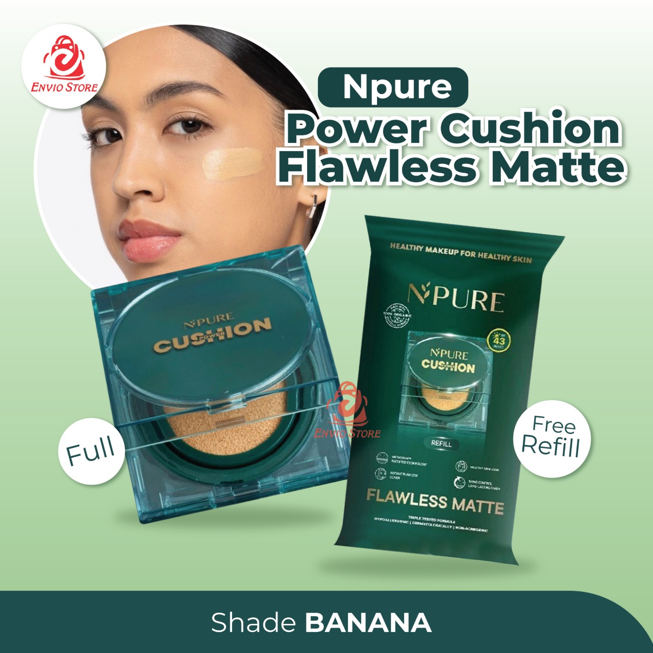 (Buy1 Get1) Npure Power Cushion Flawless Matte FULL + REFILL - Banana
