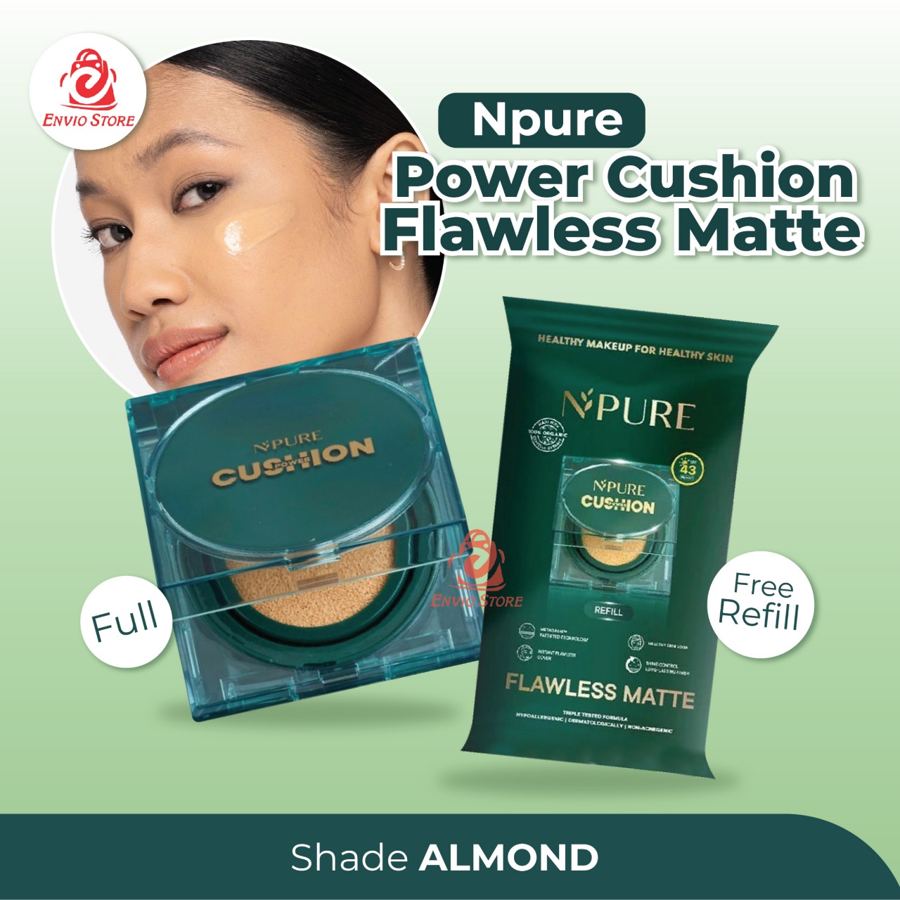 (Buy1 Get1) Npure Power Cushion Flawless Matte FULL + REFILL - Almond