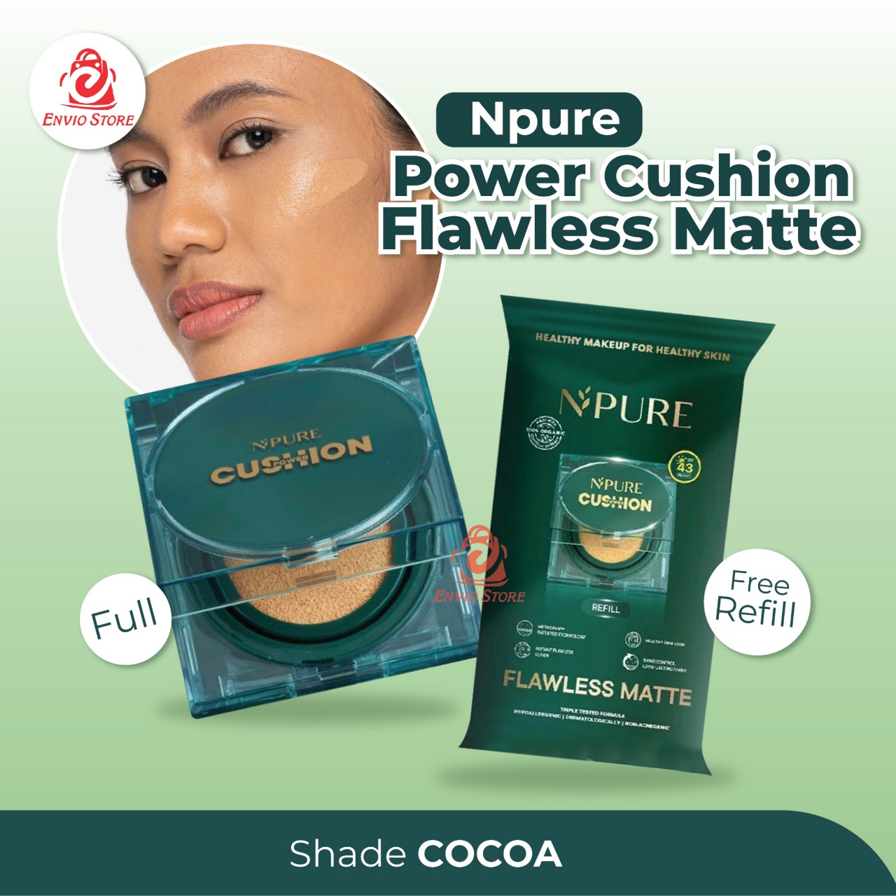 (Buy1 Get1) Npure Power Cushion Flawless Matte FULL + REFILL - Cocoa