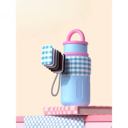 Botol Minum Tumbler Stainless MOTIF KOTAK 600ml - HIJAU (Botol Portable + Keychain) (ST9159)