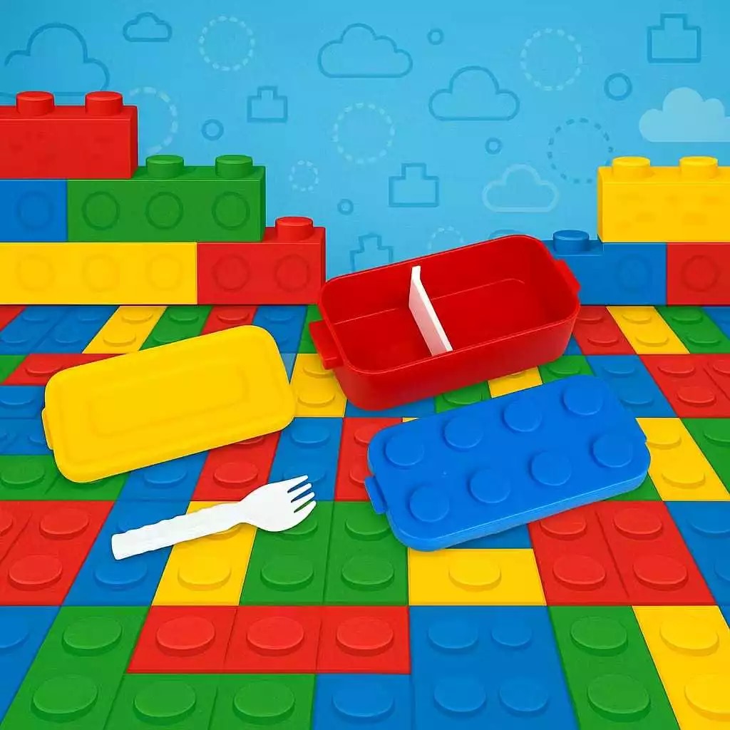 Lunch Box Anak Set Blocks PERSEGI PANJANG 2 Sekat 550ml (Free Sendok) - Kotak Makan Bekal (A911)