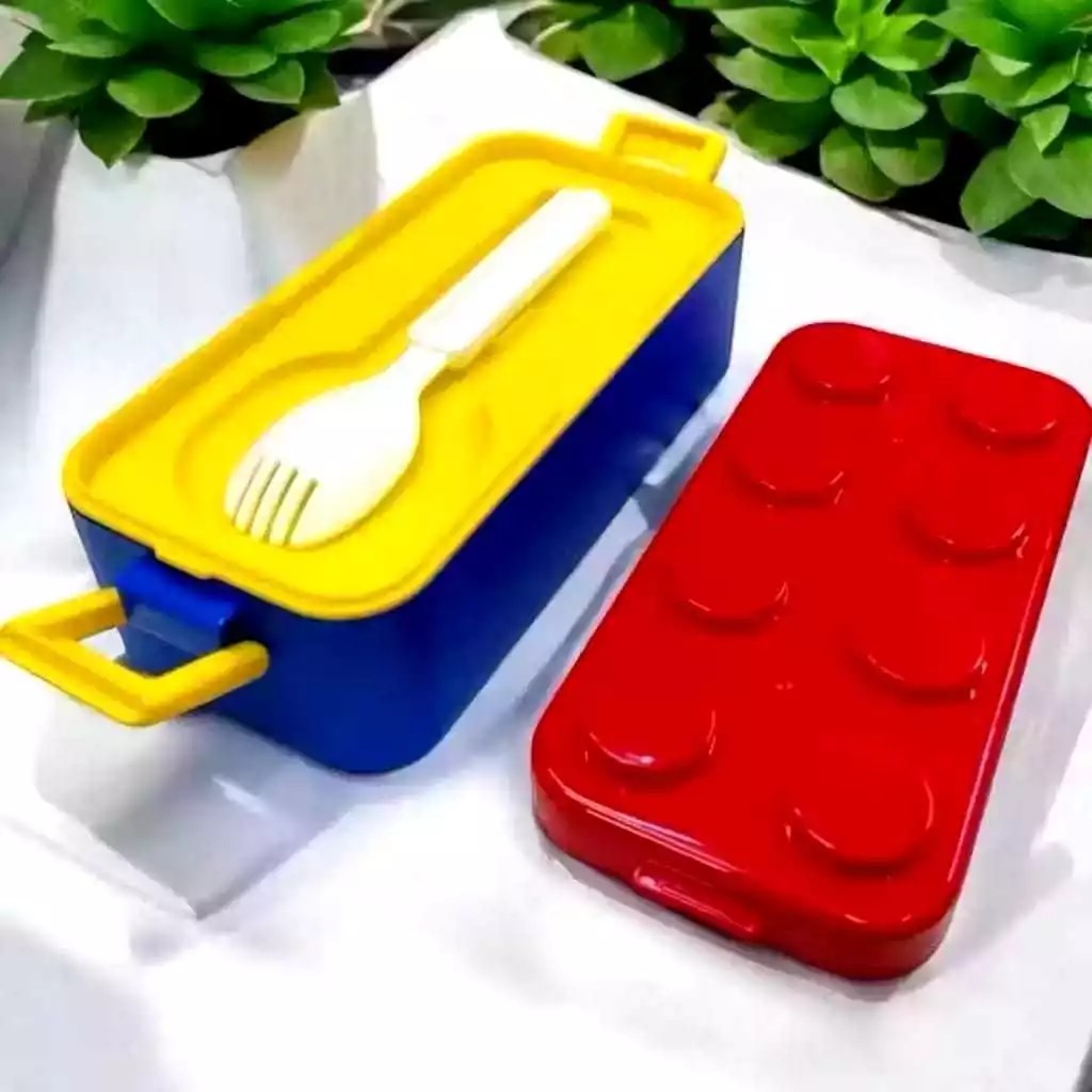 Lunch Box Anak Set Blocks PERSEGI PANJANG 2 Sekat 550ml (Free Sendok) - Kotak Makan Bekal (A911)