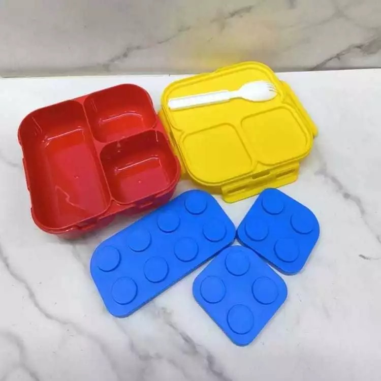 Lunch Box Anak Set Blocks KOTAK 3 Sekat 900ml (Free Sendok) - Kotak Makan Bekal (A913)