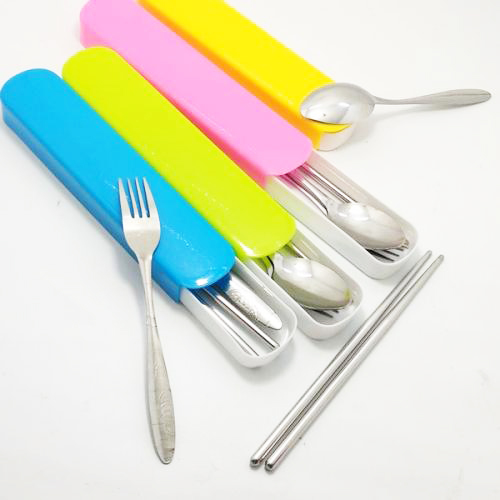 Sendok Travel Set Stainless Steel - HIJAU (Sendok, Garpu, Sumpit)